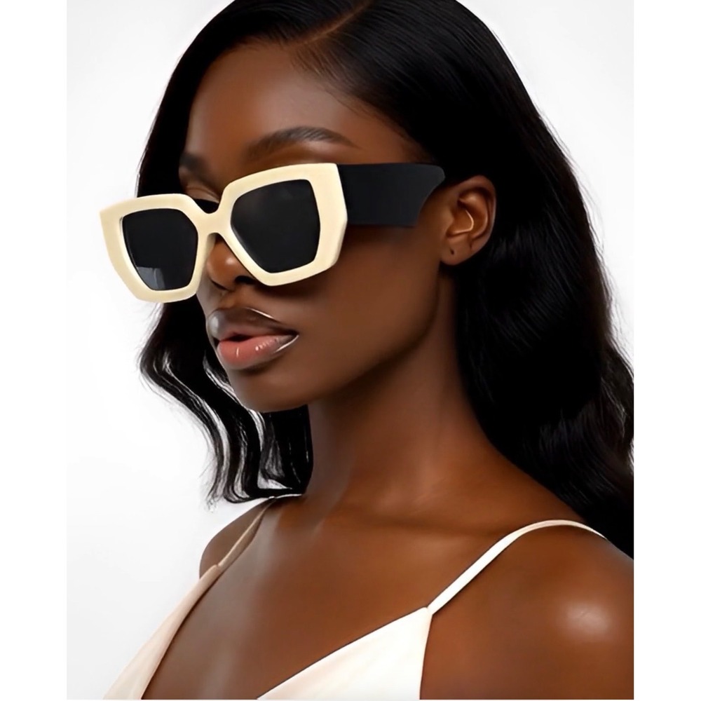 Oversized Square Sunglasses Cream Black Women Designer Inspired Luxury Lentes